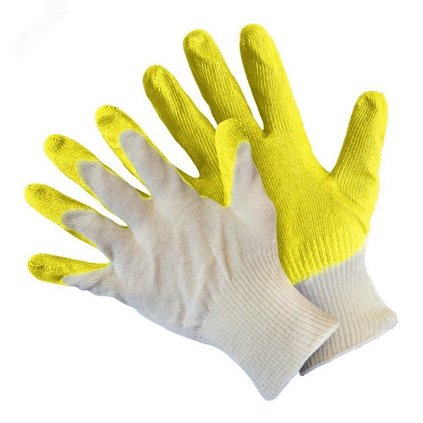 Перчатки вязаные с одинарным латексным покрытием желтым
