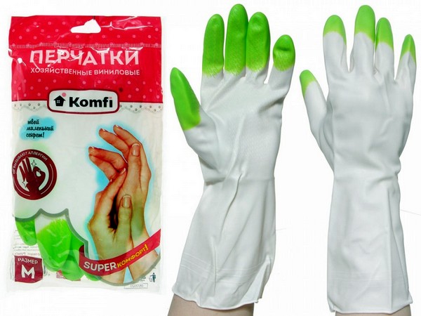Перчатки хозяйственные виниловые M (71гр пара), микс (роз/голуб/зеленый) PVHCLR2 Komfi